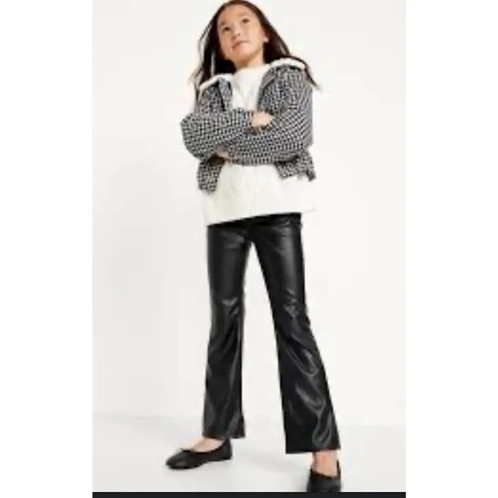 Old Navy Girls High Rise Flare Black Faux Leather Pants With Adjusters Size 14 N